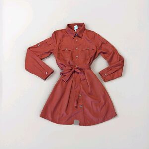 LIVE 4 TRUTH Shirt Dress Womens Large Red Cotton Belted Roll Sleeve